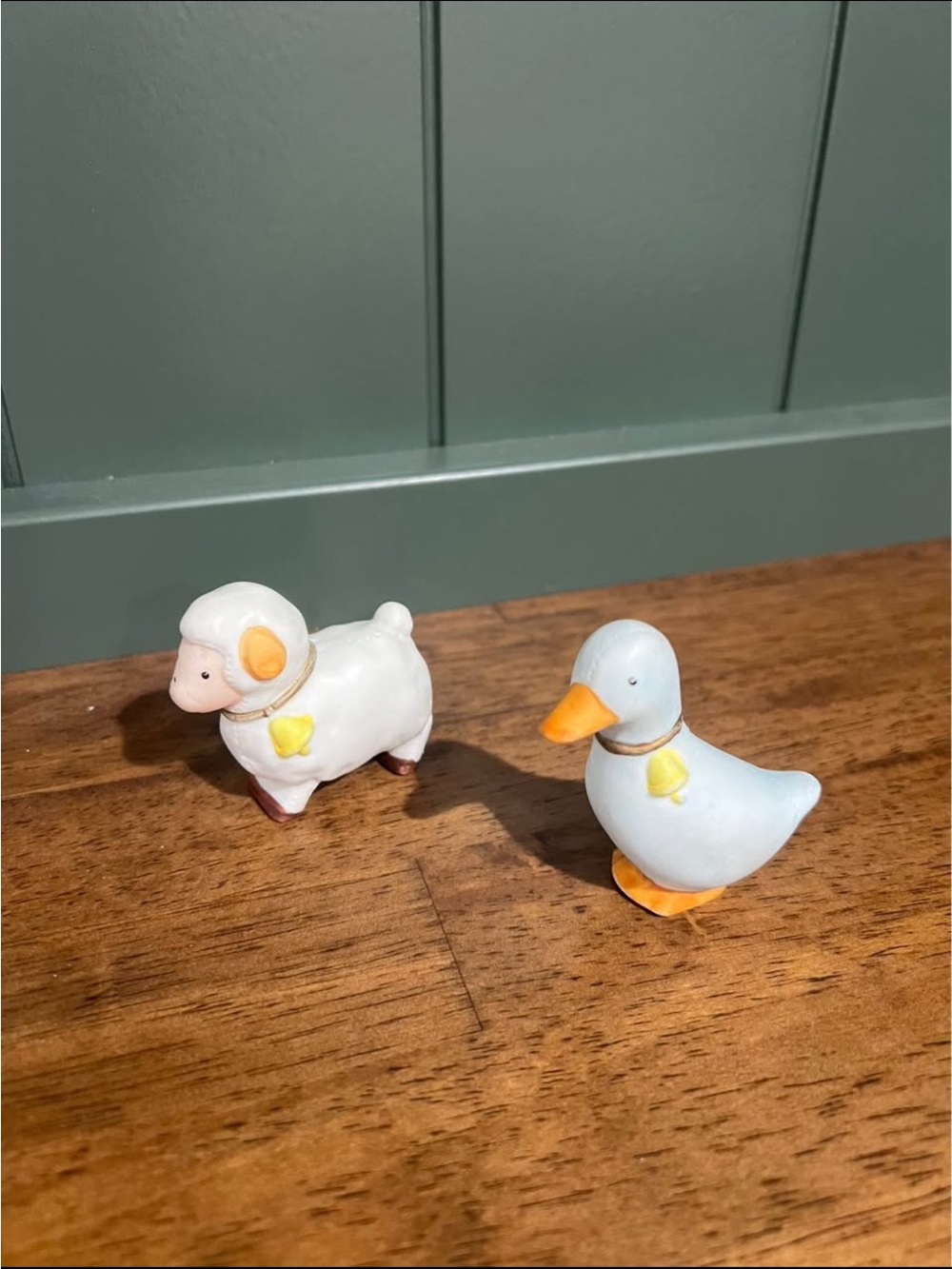 Vintage Ceramic Duck and Sheep Figurine Set - Pale Blue & White